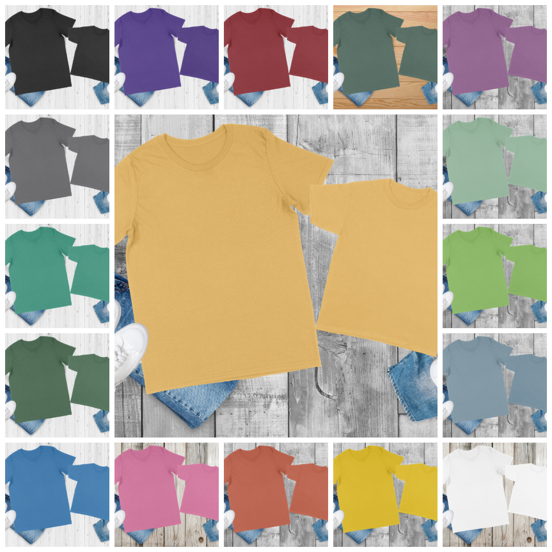 حزمة موكاب تيشيرتات عائلية – 80 مشهد Flat Lay بألوان وخلفيات متنوعة للكبار والأطفال