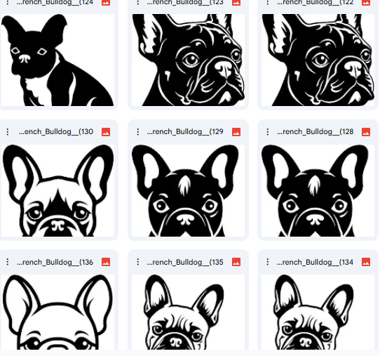 بولدوج فرنسي – أيقونات Vector مرسومة بخطوط مرحة – 136 تصميم