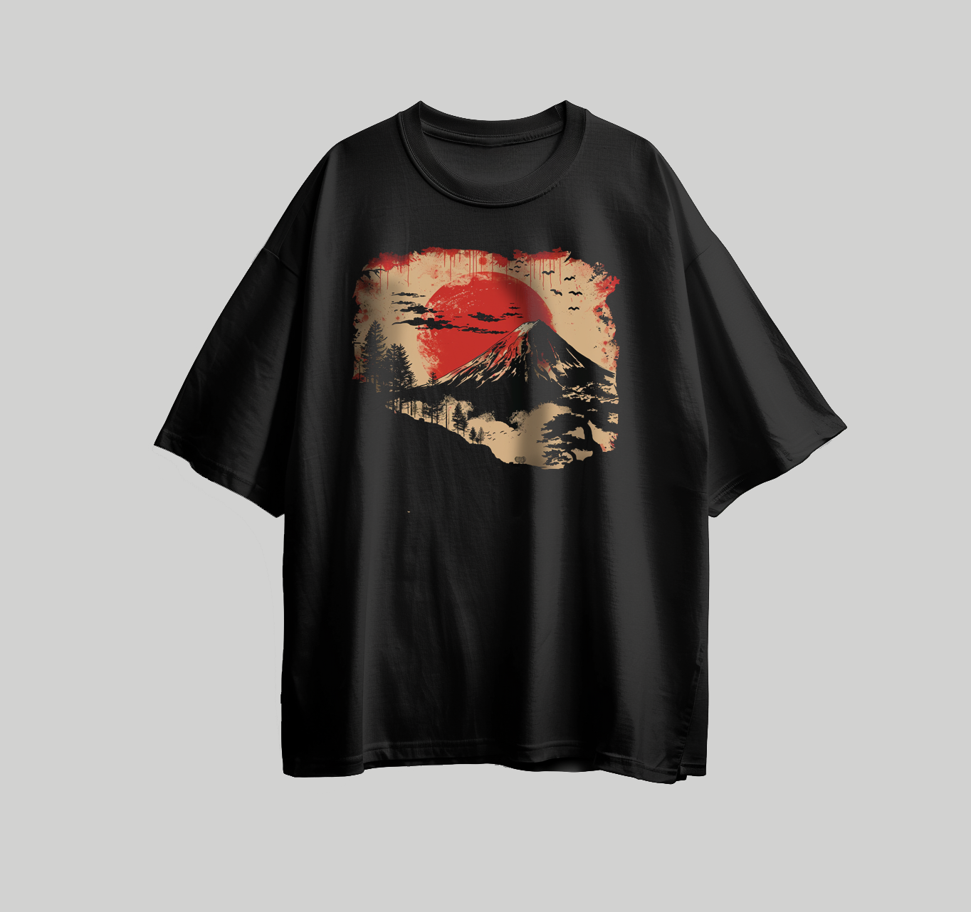 تصميم للطباعة على تيشرت شكل جبال اليابان