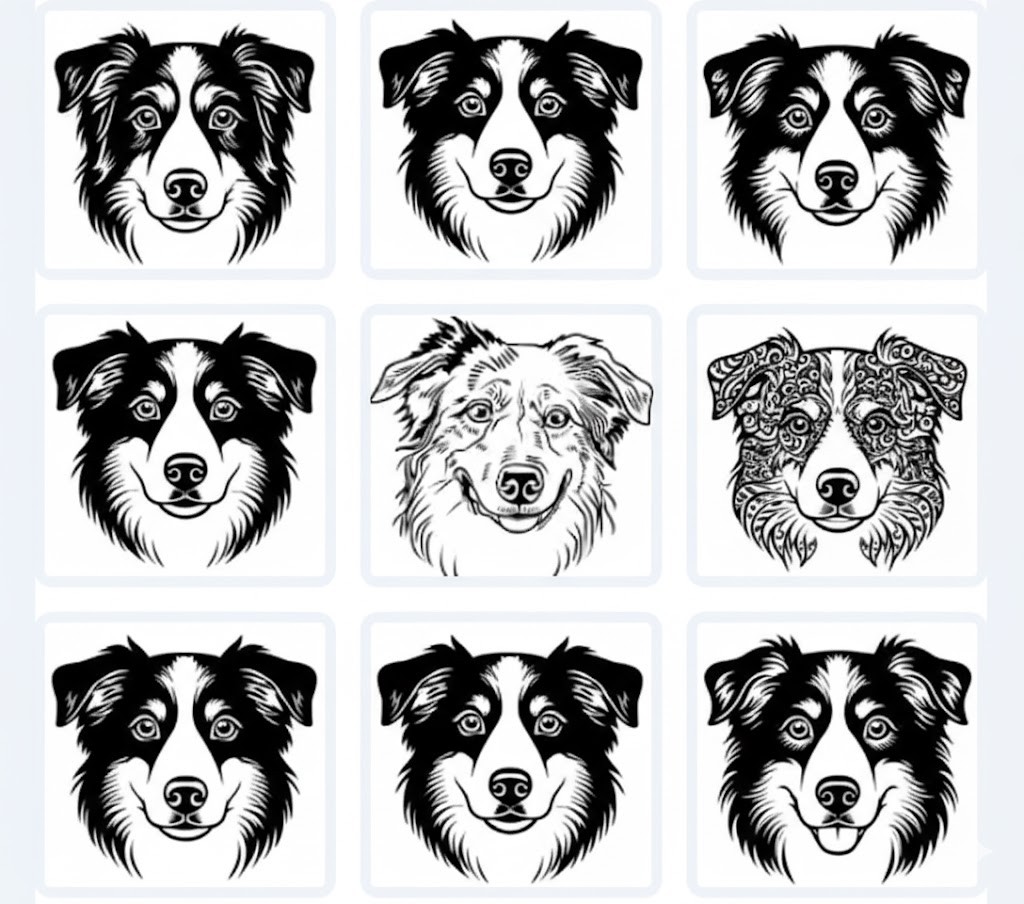 262 رسمة Line Art لكلاب Australian Shepherd – فنون Vector نابضة بالحياة لعشاق الكلاب