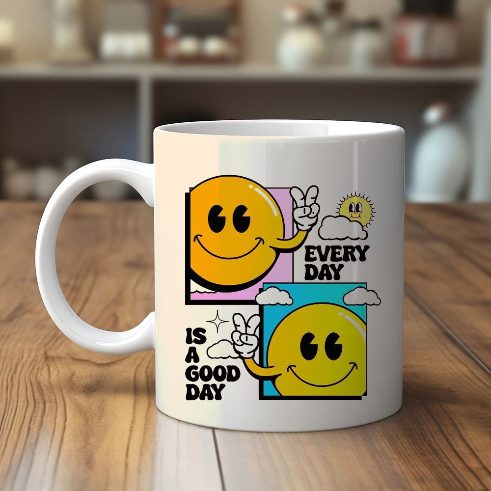 تصميم ستيكر لأكواب صباحية مفعمة بالحيوية والطاقة (Every day is a good day)