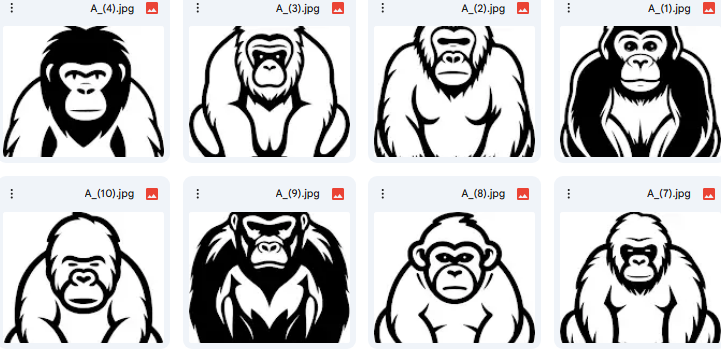 رسومات Vector لوجوه الغوريلا – تصاميم قوية للأطفال – 10 رسومات