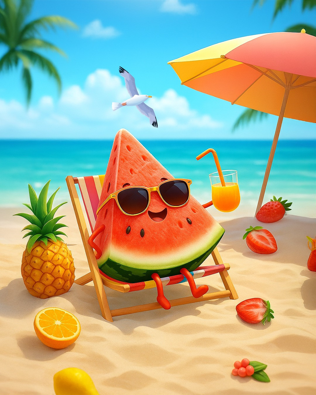 خلفية جوال ضحكة صيفية... مع بطيخة على الشاطئ!