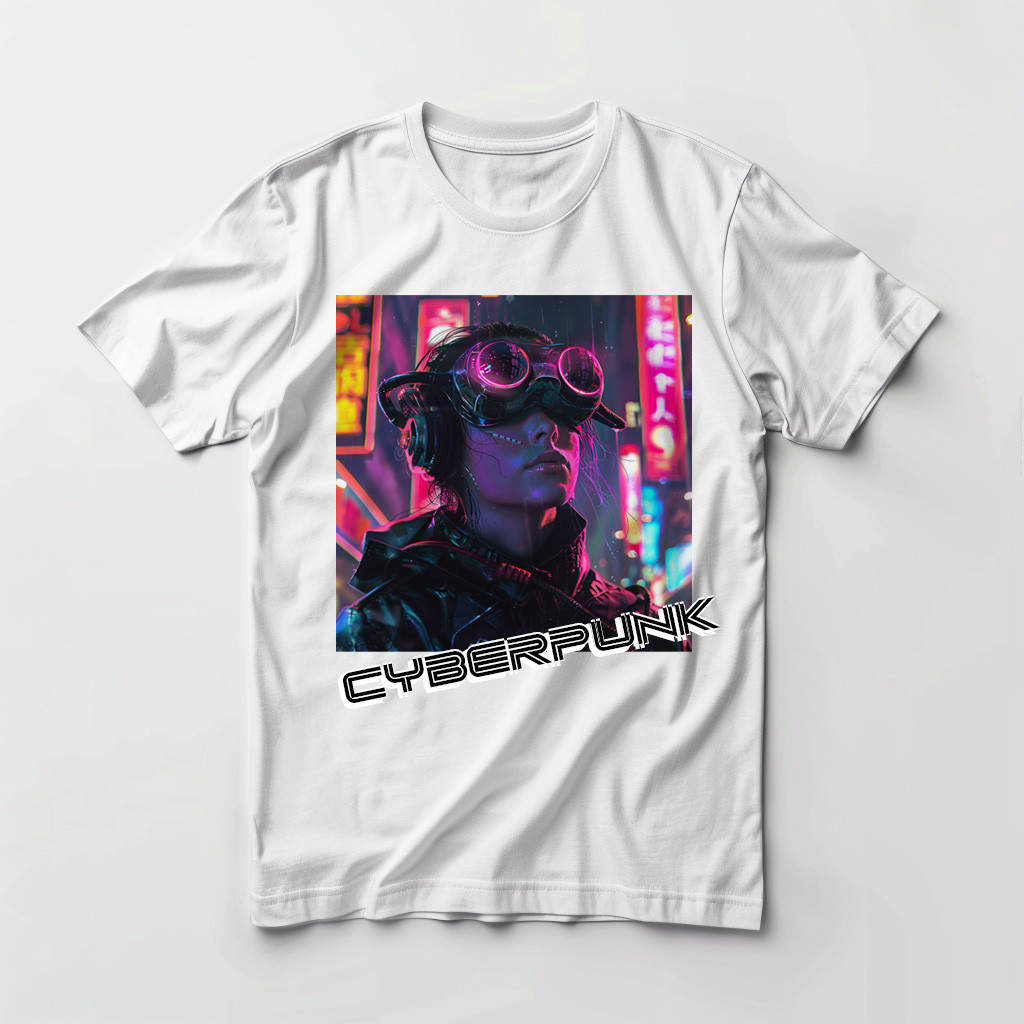 تصميم للطباعة على تيشرت شكل فتاه بخلفيه الكترونيه