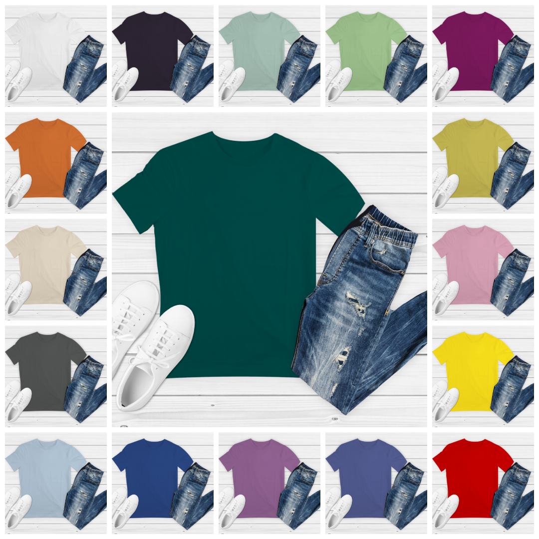 موكاب تيشيرت رجالي صيفي – 29 لون مختلف بتنسيق Flat Lay عصري