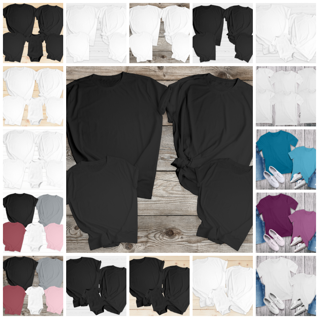 موكاب تيشيرتات عائلية – 21 مشهد Flat Lay لتصاميم عائلية مطابقة (أب - أم - طفل - بيبي)