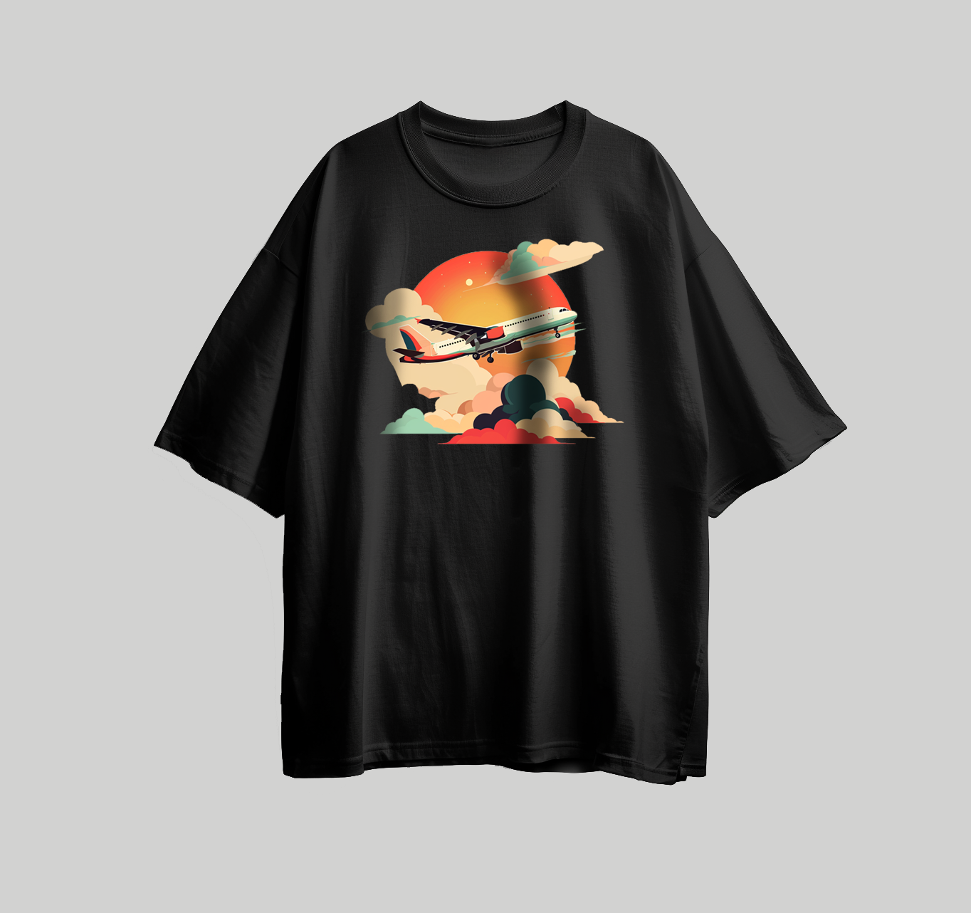 تصميم للطباعة على تيشرت شكل طيارة  بين السحاب