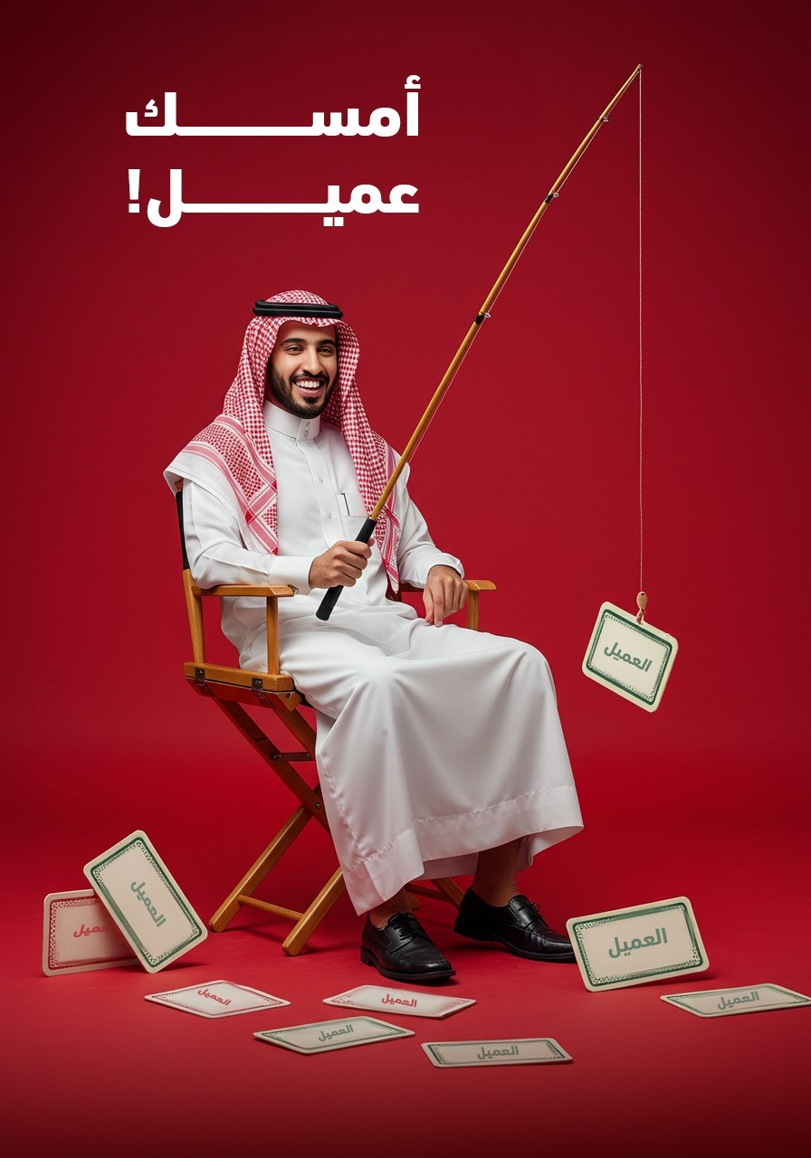 تصميم مبتكر ذو لمسة كوميدية لأصحاب الأفكار التسويقية (امسك عميل)