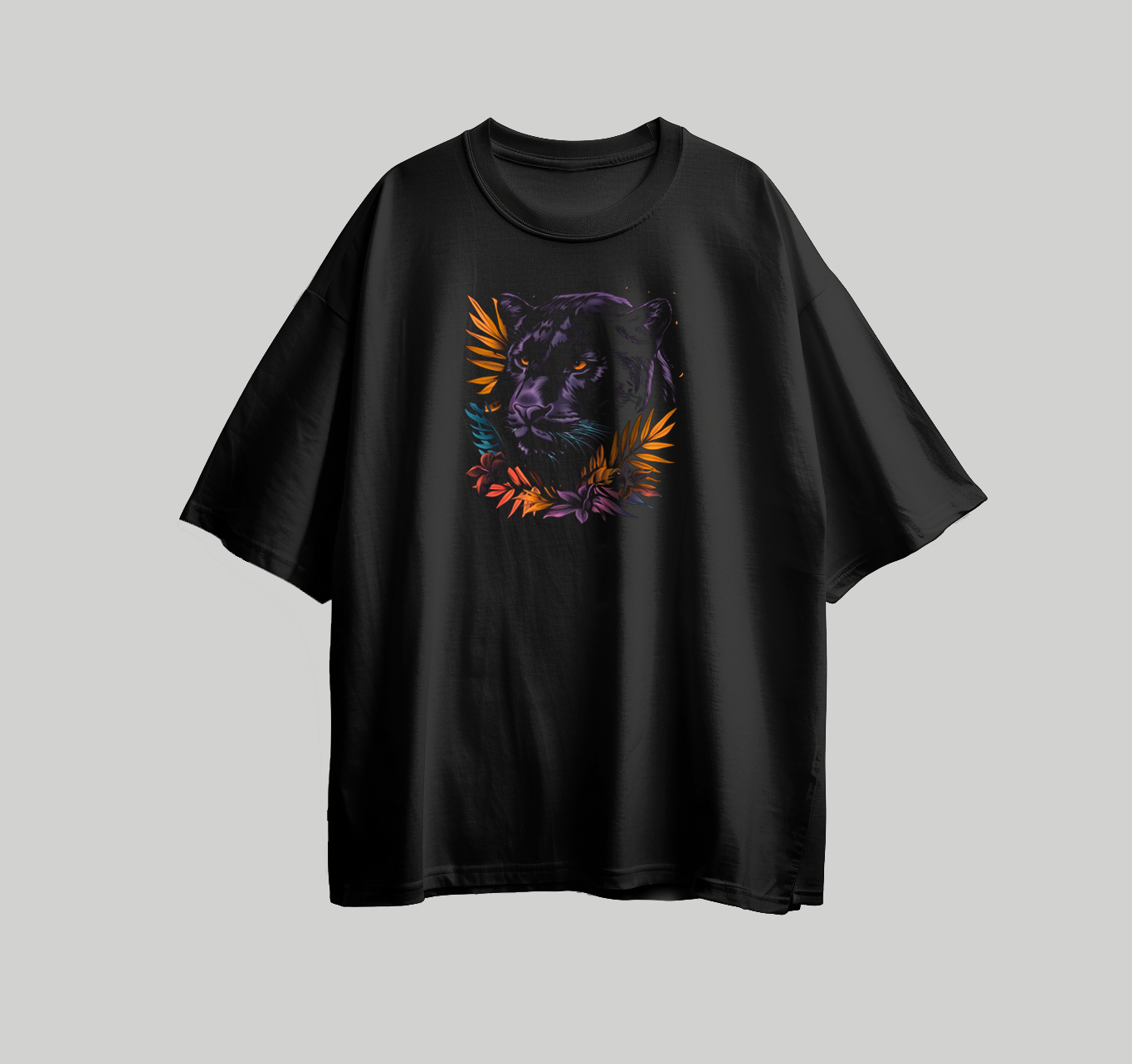 تصميم للطباعة على تيشرت شكل وجه فهد بالوان حاده