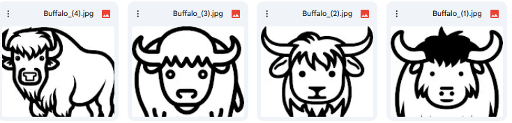 رسومات الجاموس: تصاميم Vector مرحة للتلوين – 4 تصميمات