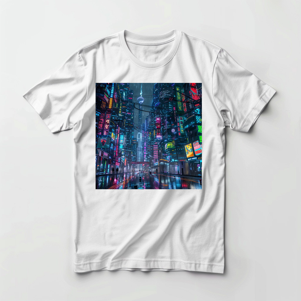 تصميم للطباعة على تيشرت شكل مدينه الكترونيه بالوان زاهيه