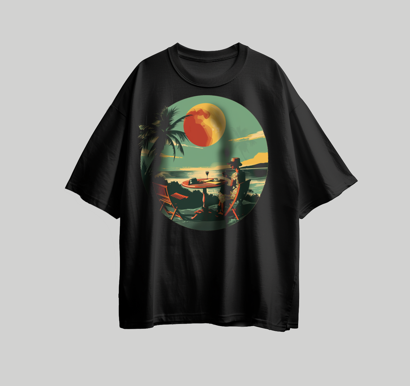 تصميم للطباعة على تيشرت شكل شاطئ