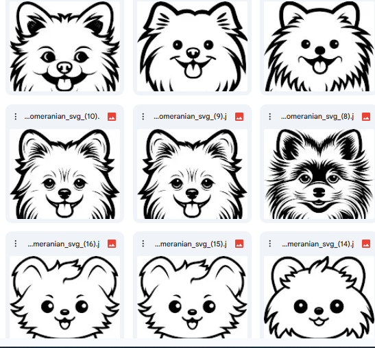 115 تصميم Vector لكلاب بوميرينيان برسومات مرحة للتلوين والإبداع