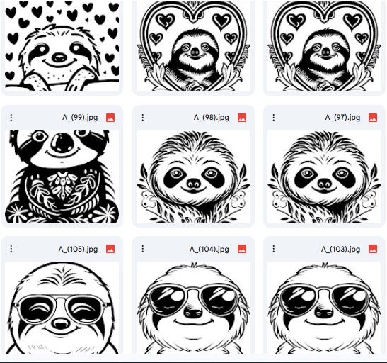 كسلان لطيف للأنشطة الفنية – 20 رسمة Vector