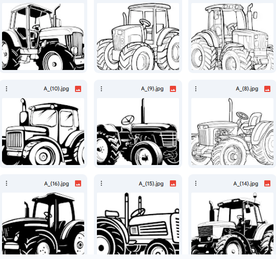 الجرارات في المزرعة – 25 رسمة Vector للأنشطة والكتب الإبداعية