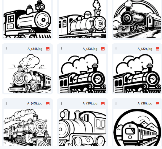 رحلات القطار – 96 رسمة Vector جاهزة لكتب التلوين