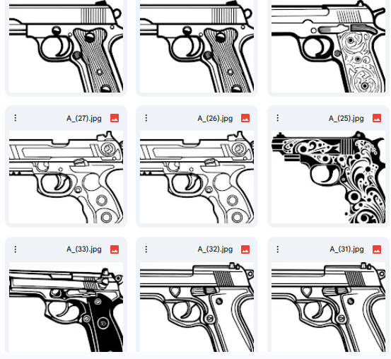 أشكال المسدسات – 73 رسمة Vector لصفحات التلوين
