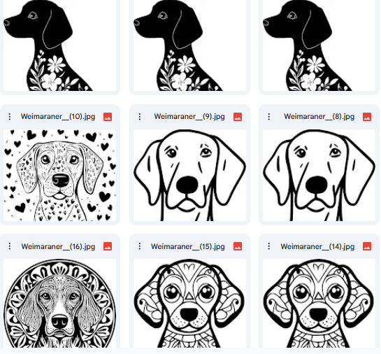 سلالة كلاب الويمارانر – 128 رسمة Vector للأنشطة والكتب