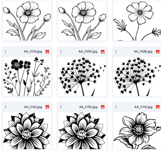 أشكال زهور بخطوط مفتوحة – 48 رسمة Vector